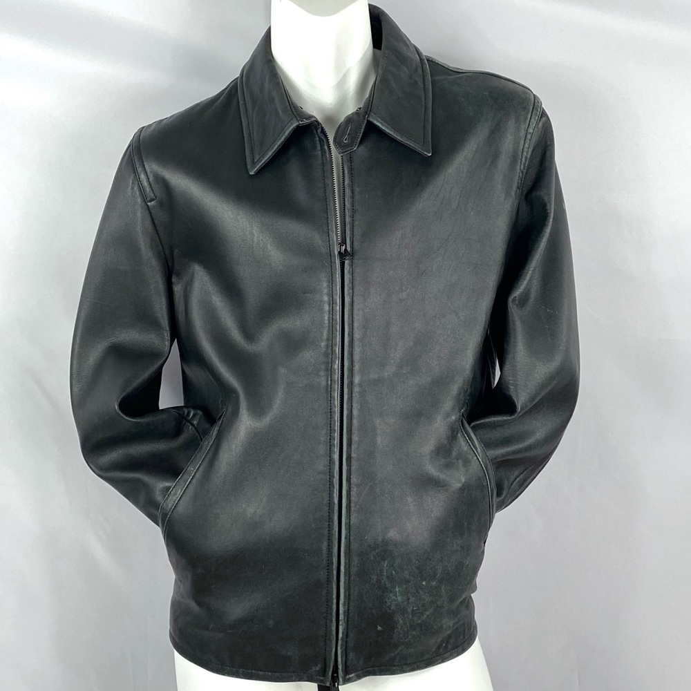 Express | Mens Black Large Leather Zip Up Jacket